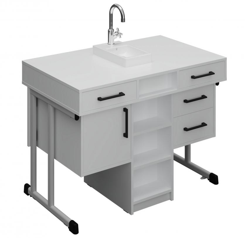 Стіл демонстраційний з мийкою для предметних кабінетів на плоскоовальній трубі, АЛМАНТ, 1200х750х900 мм.